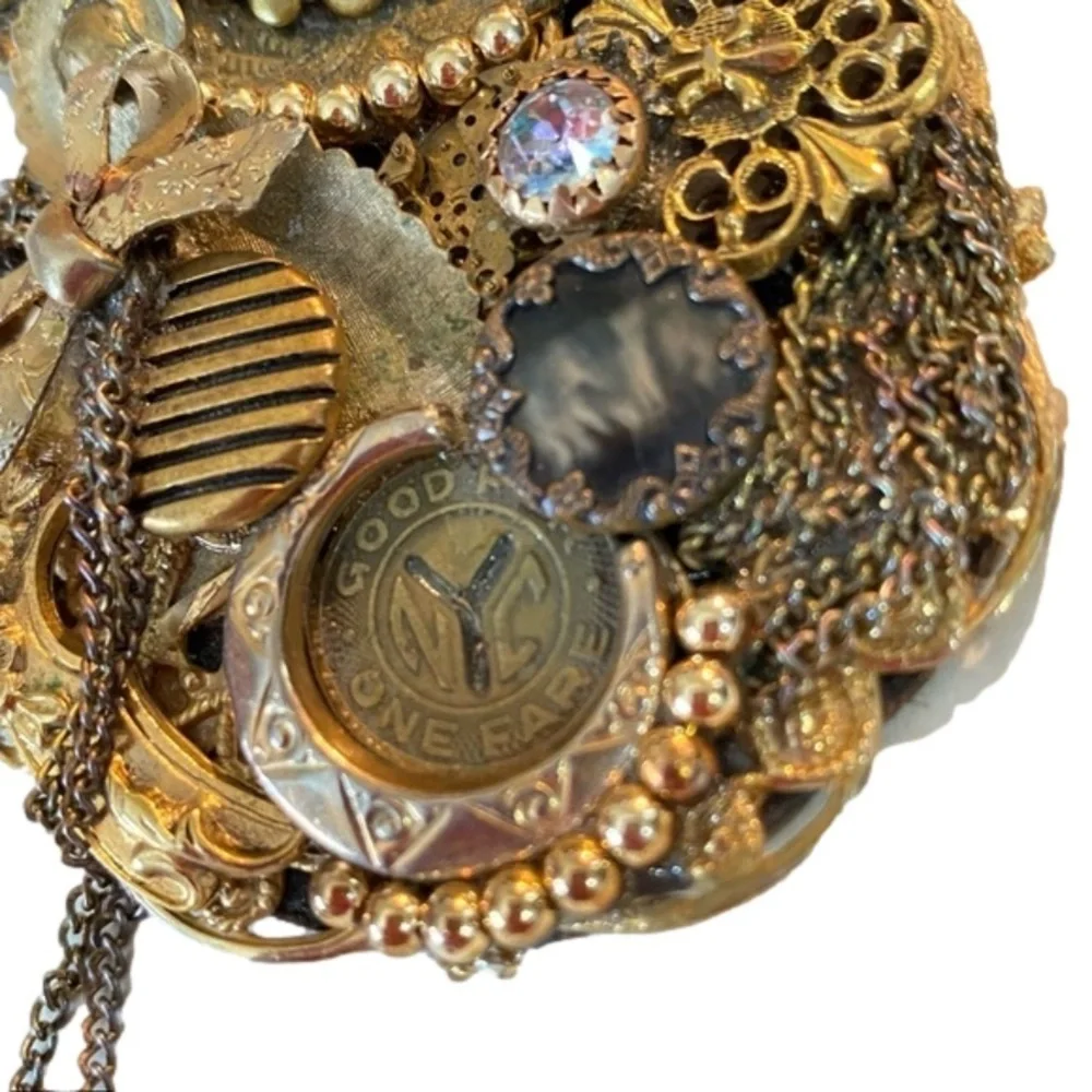 NYC SUBWAY TOKEN LARGE VTG Steampunk handcrafted remembrance BROOCH
